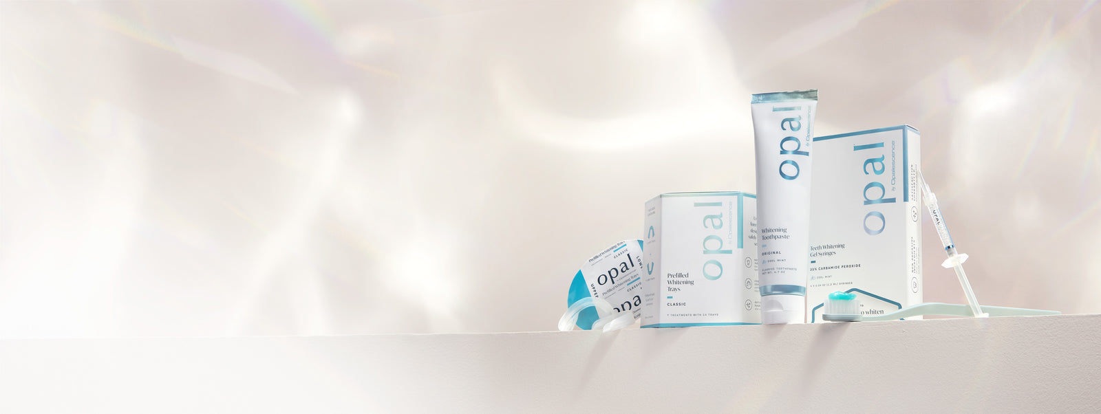 Opal Prefilled Whitening Trays, Whitening Toothpaste, And Gel Refill Syringes